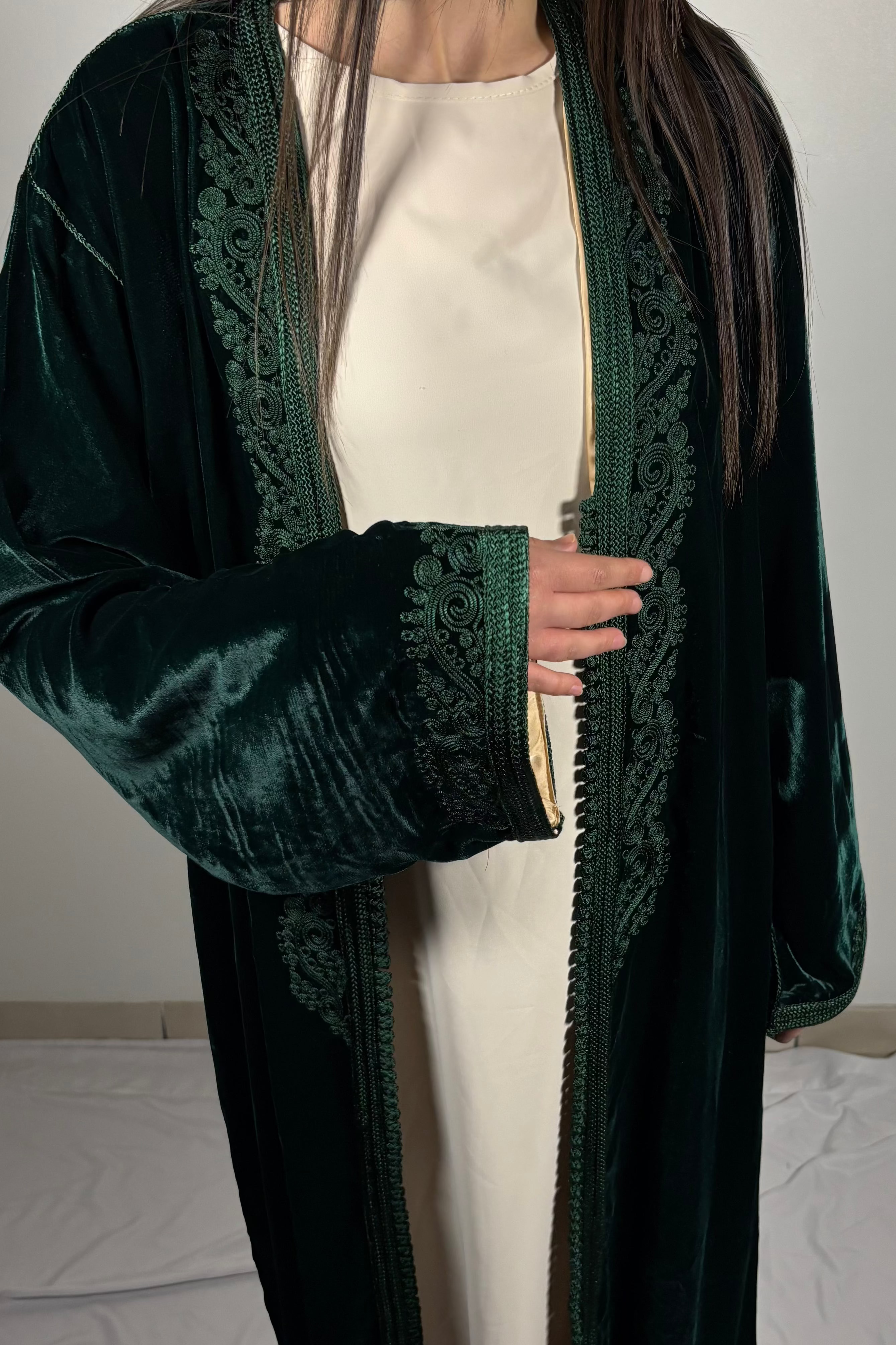 Kimono velour vert profond