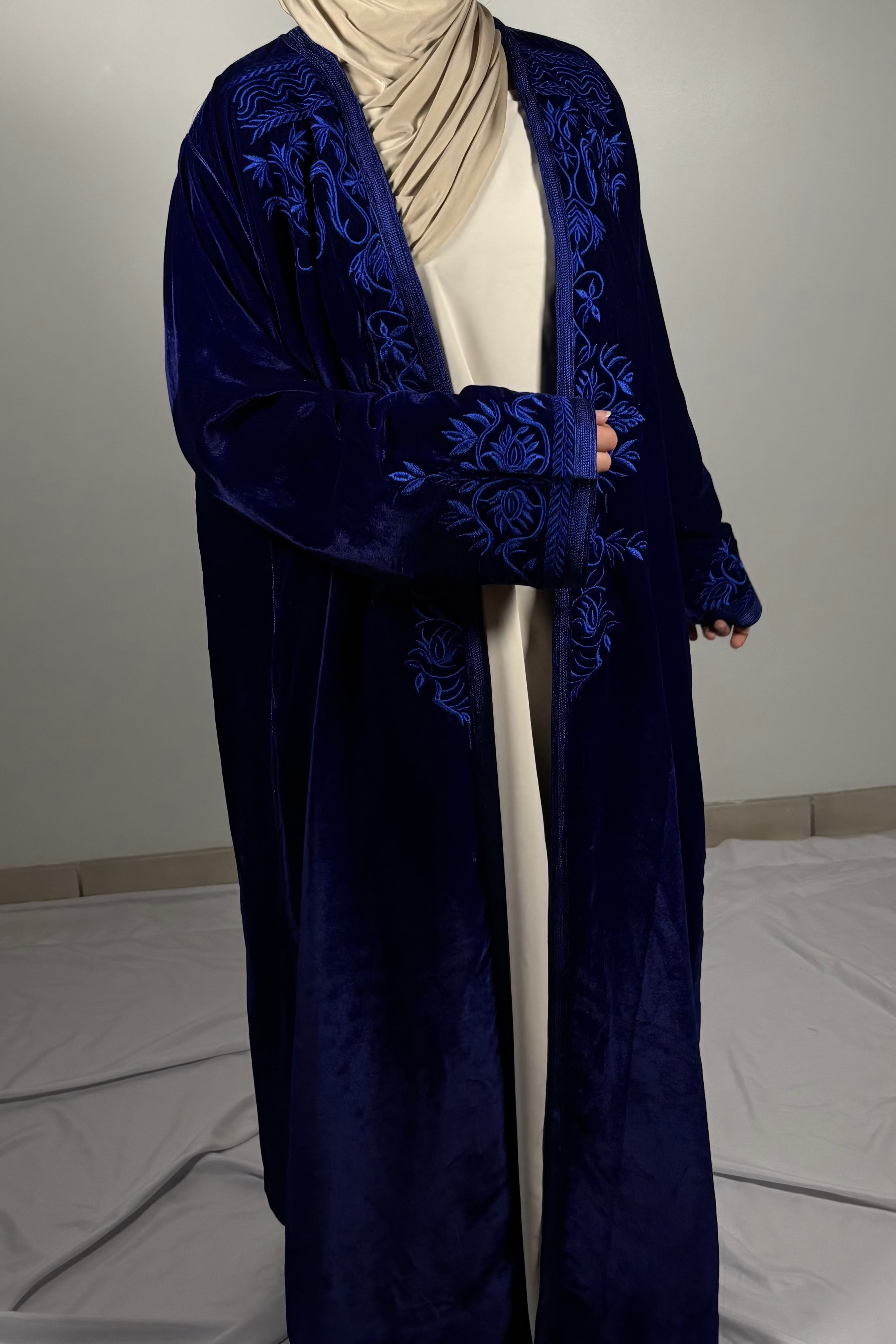 Kimono velour bleu roi