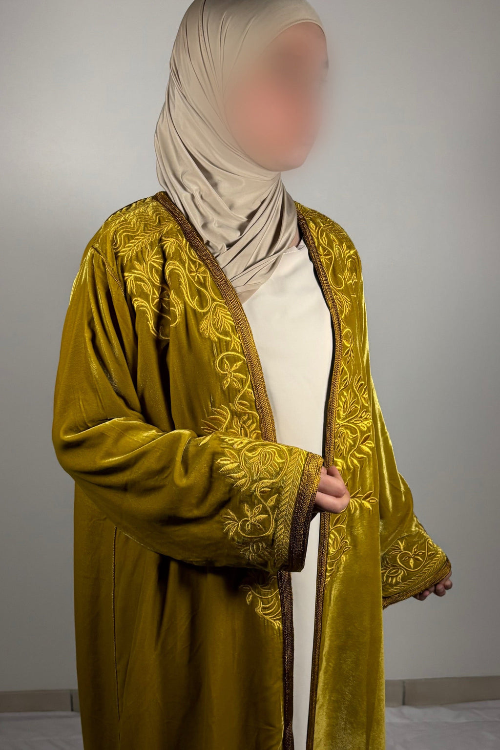 Kimono velour jaune moutarde