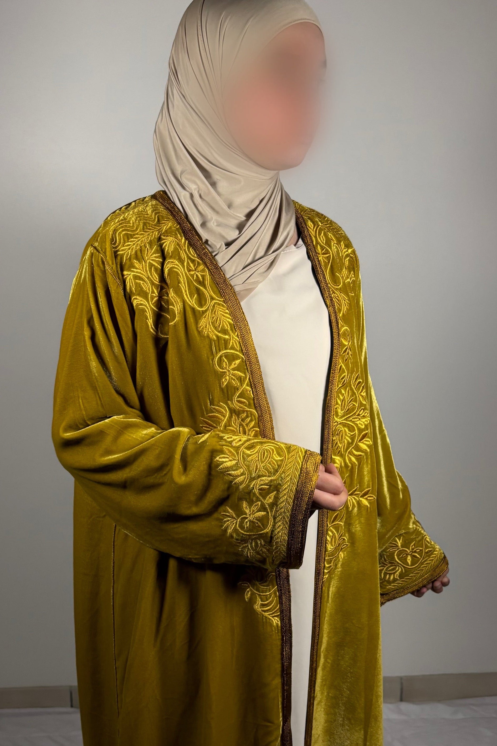 Kimono velour jaune moutarde
