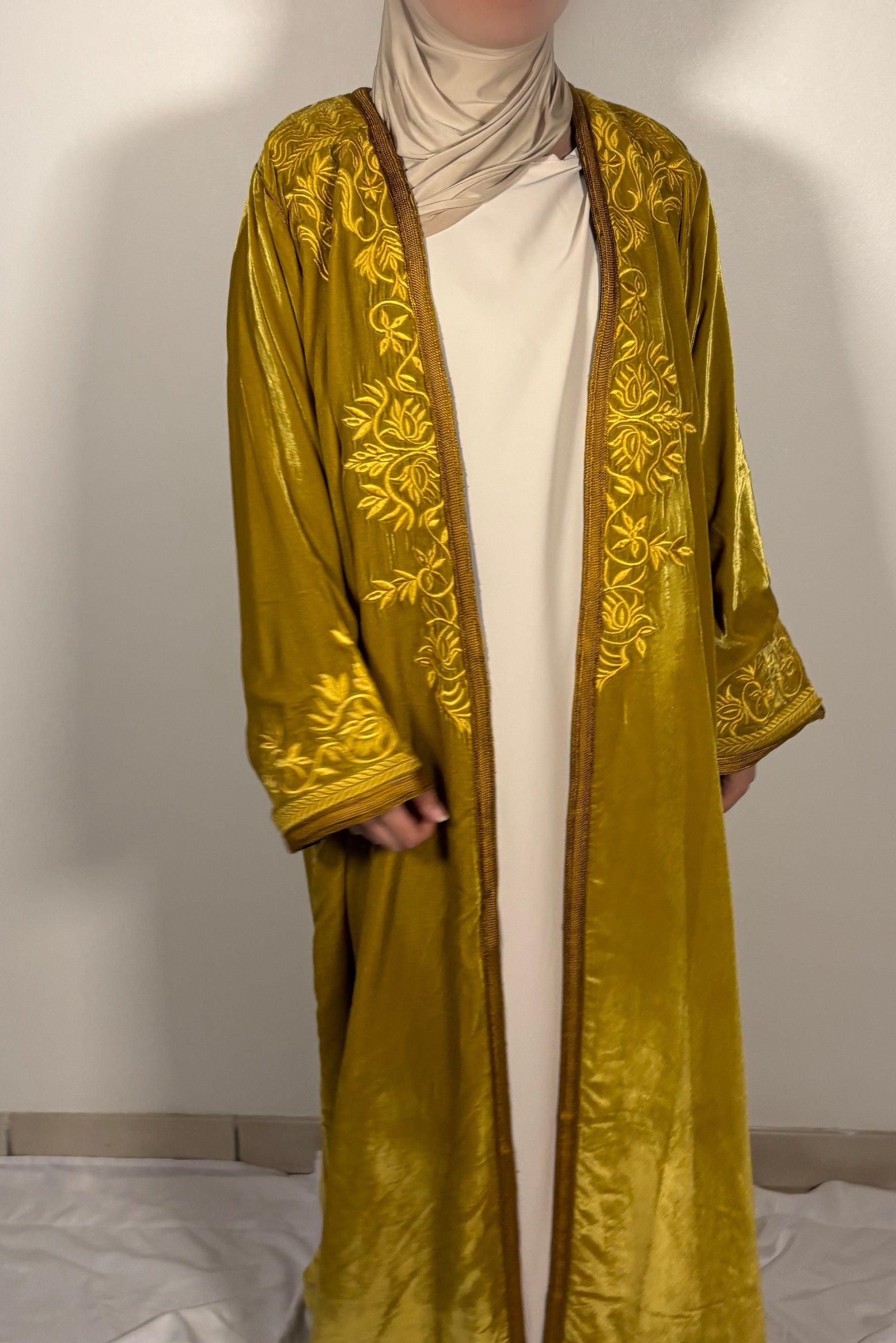 Kimono velour jaune moutarde