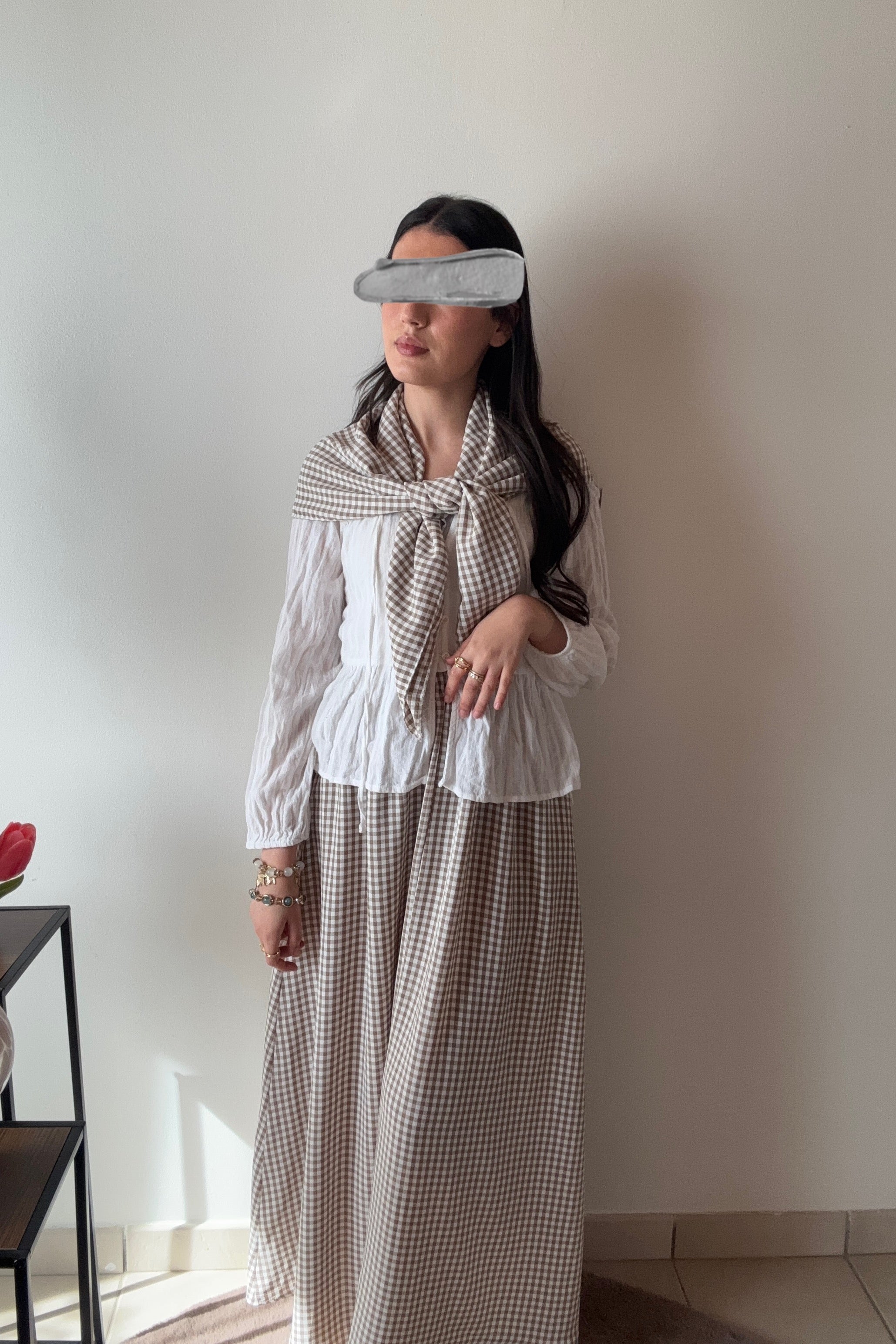 Jupe style vichy beige